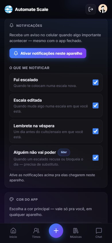 Configuração de notificações no Automate Scale