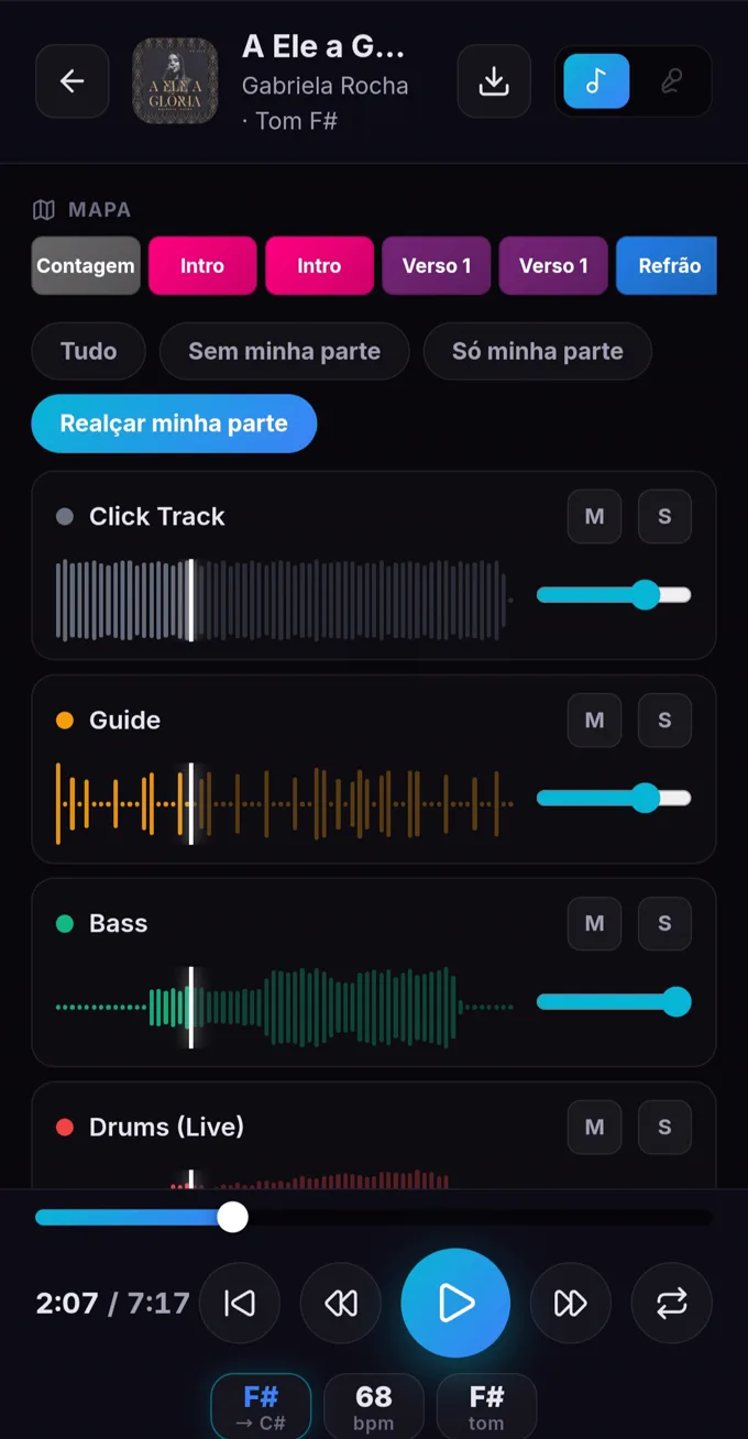 Player de estudo multitrack do Automate Scale
